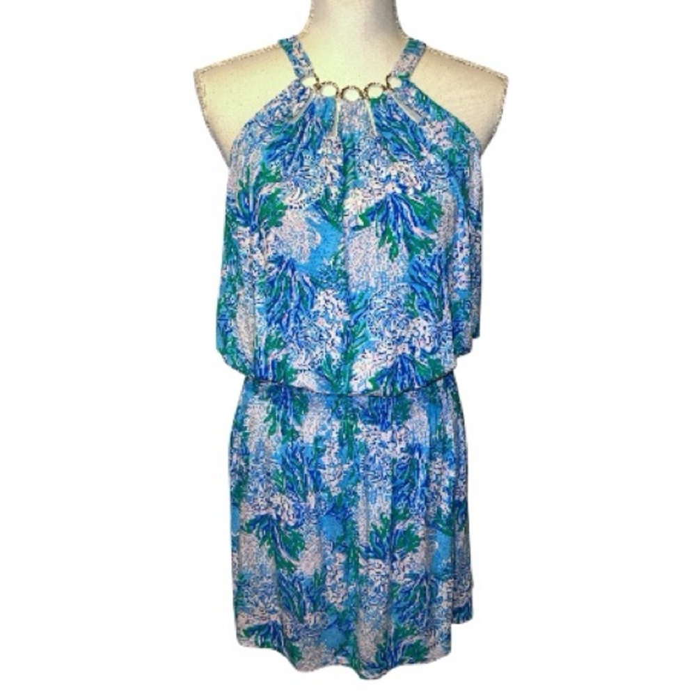 Lilly Pulitzer Shirelle Skirted Romper in Aqua Strong Current Sea